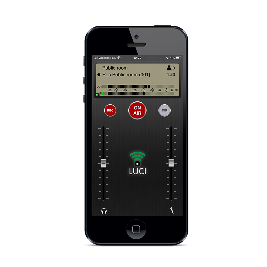 LUCI Rooms audio over IP live broadcasting tool, iOS platform.